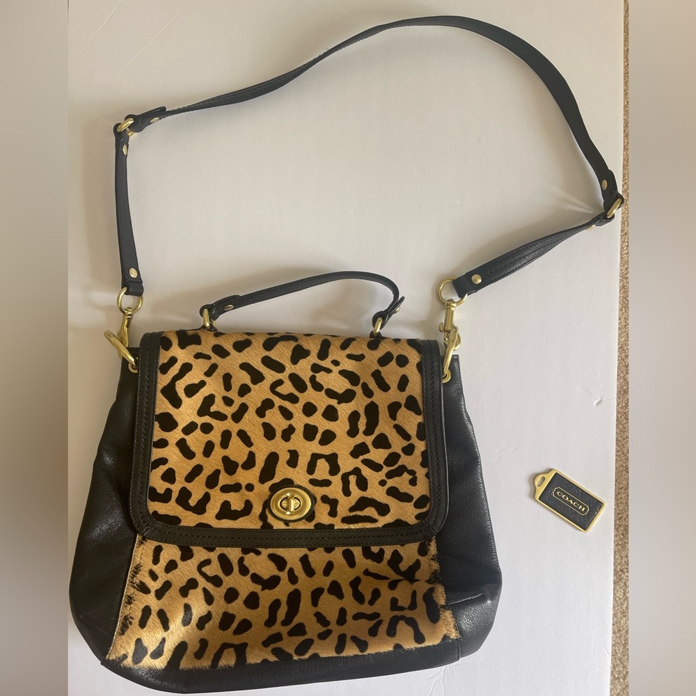 Coach Leopard Print and Black Leather Bag